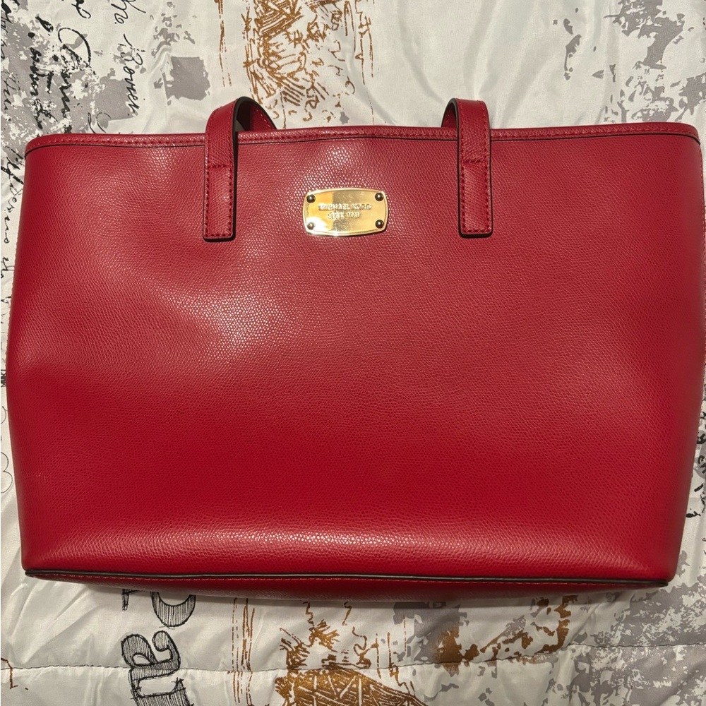Michael Kors Red Leather Tote Bag